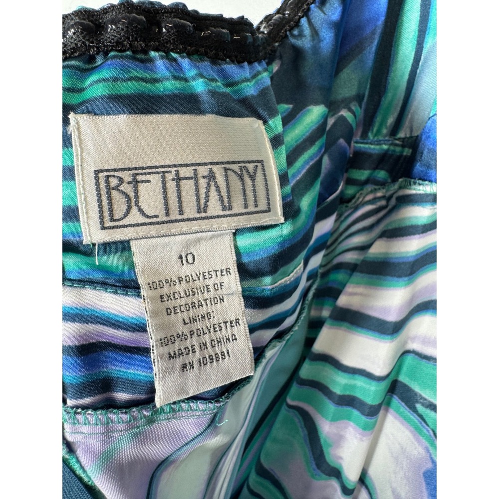 Y2K VTG Bethany Blue Teal Butterfly Print Halter Maxi Dress Ring Detail Size 10 - Picture 9 of 10